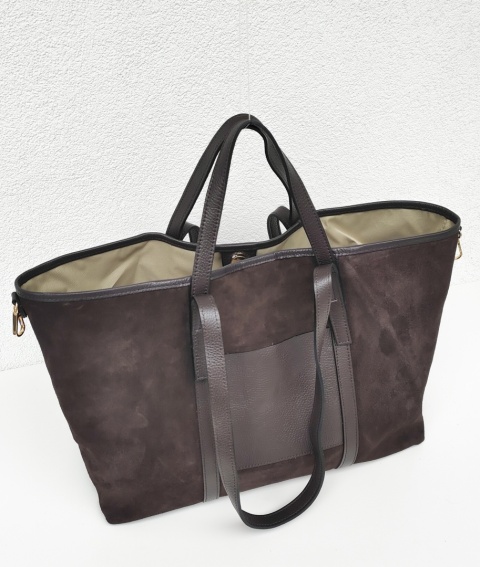 Zamszowy MAXI Shopper w czekoladowym kolorze