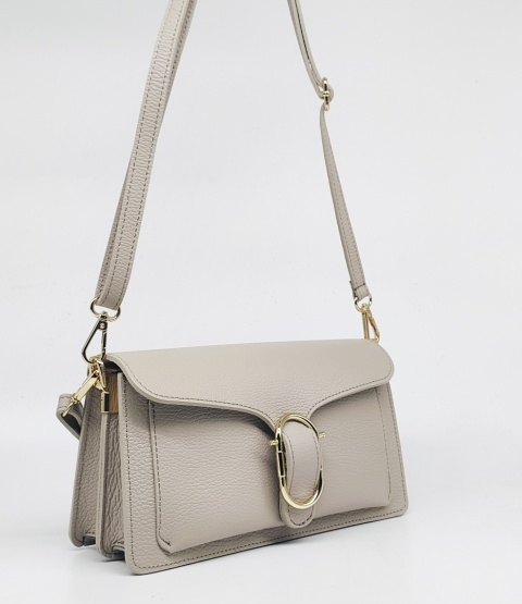 Beżowa listonoszka z klamrą skóra naturalna