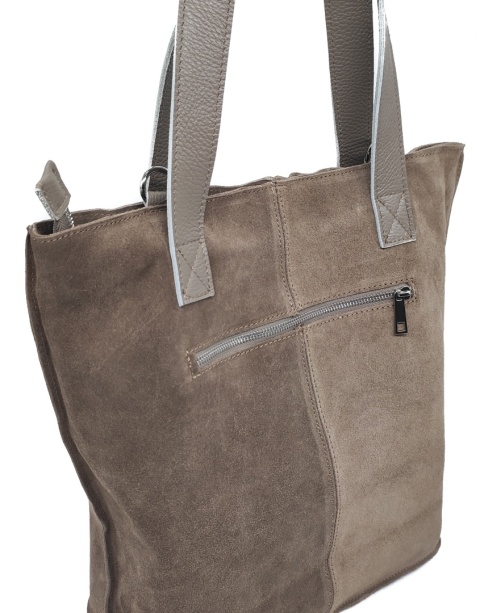 Zamszowa torebka shopper skórzana Vera Pelle beżowa taupe do pracy szkoły
